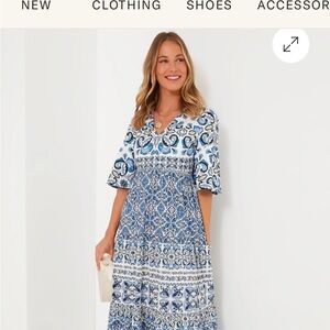Tuckernuck NWOT Blue Tile ankle length dress. Size M Great to dress up or down.